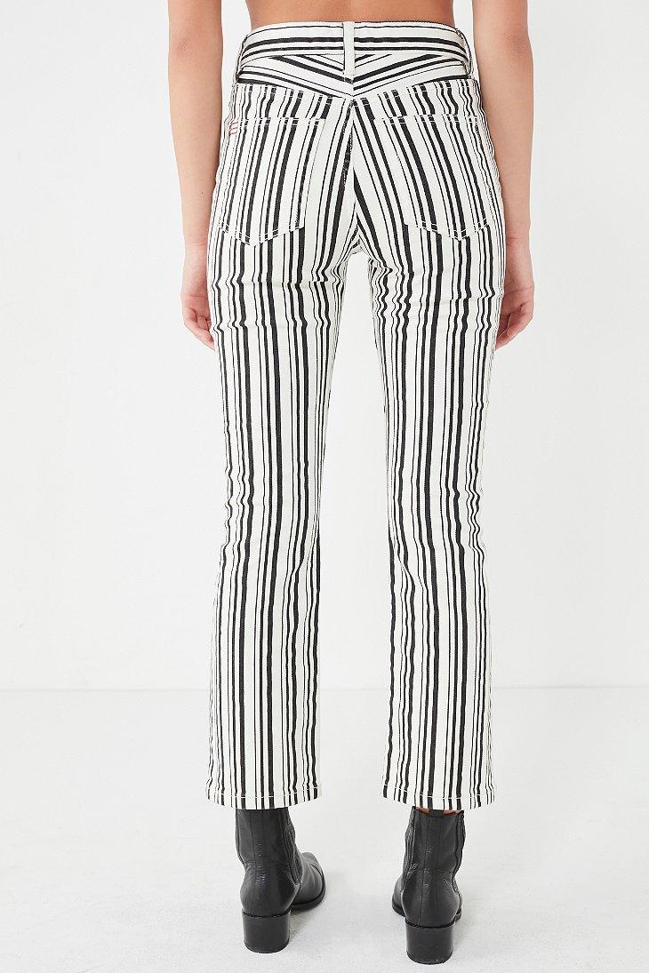 Black and white striped flare jeans clearance
